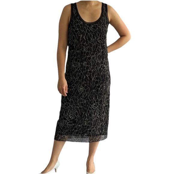 Babaton Black and  white Marble Printed Sleeveless Silk Midi dress SP - Picture 1 of 15
